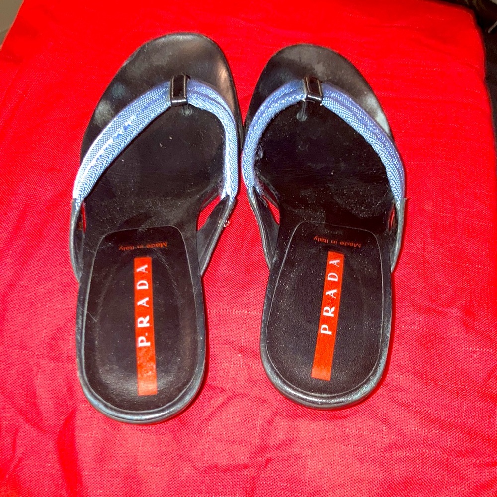 Authentic Prada flip flop sandal with heel.